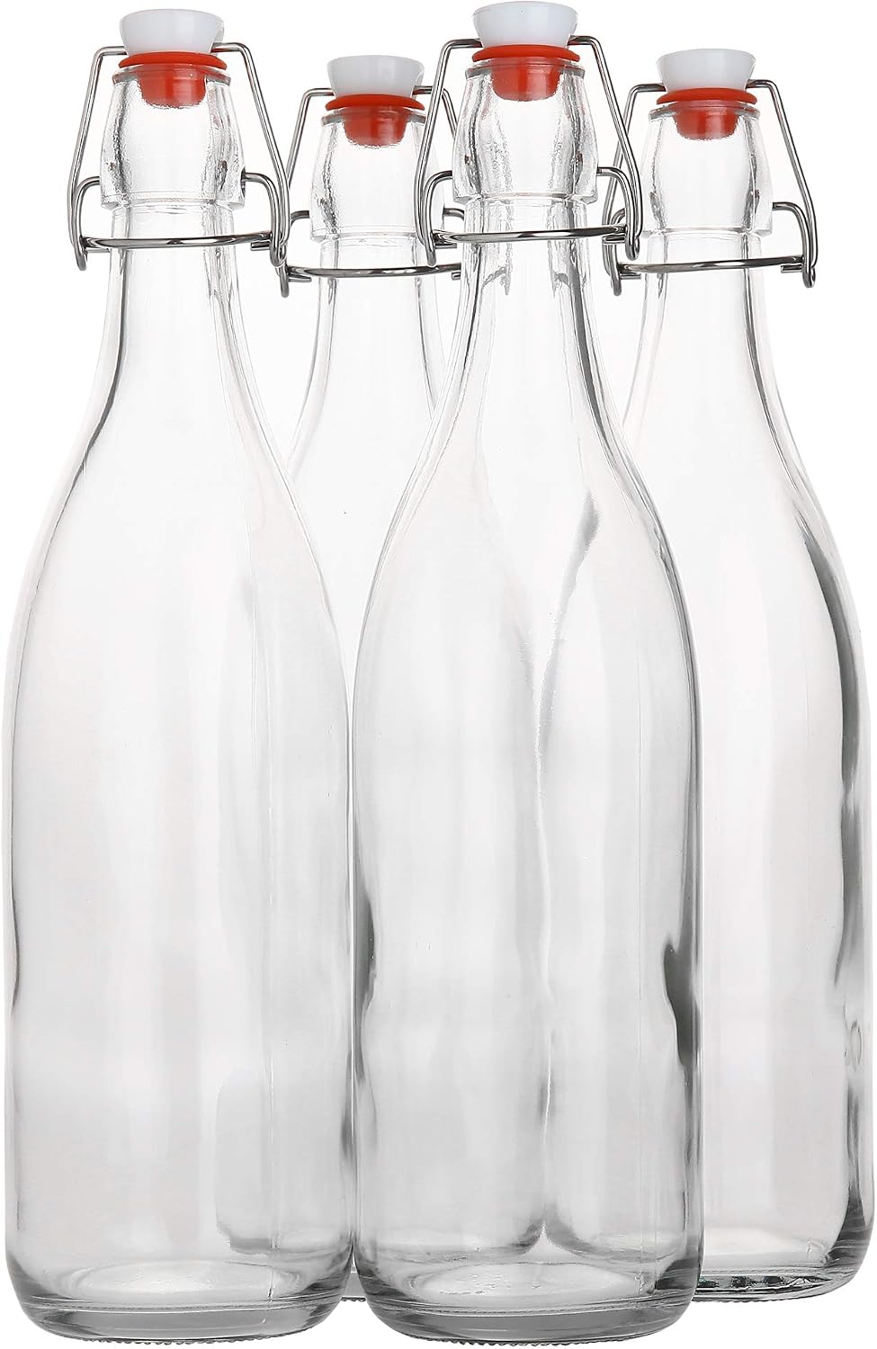 AYL Flip Top Glass Bottle, 1L/ 33fl. oz, Pack of 4, Clear