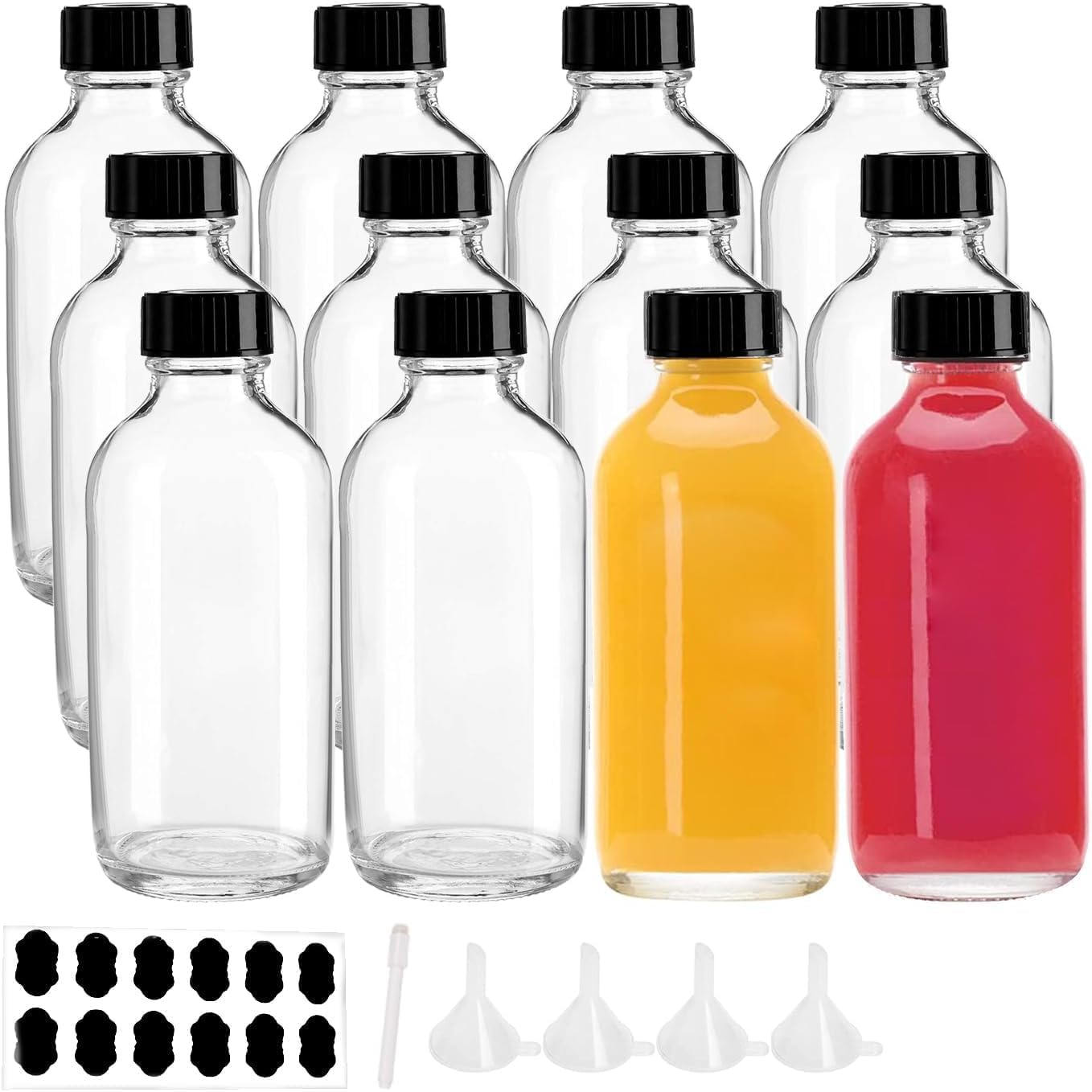 Premify 4oz 12 Pack Juice Glass Bottles – Empty Small Refillable Jars w...