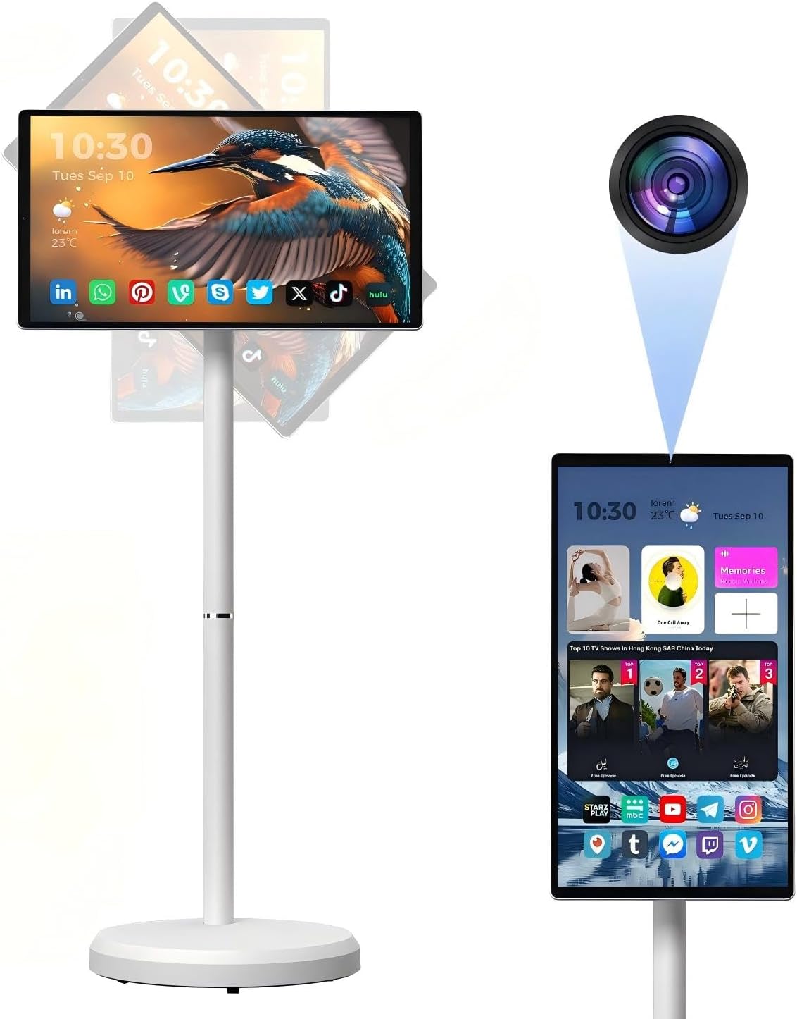 21.5 Inch Smart Portable TV, 1080P Touch Screen Monitor on Rolling Whee...