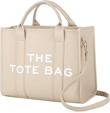 JQAliMOVV The Tote for Women - Large PU Leather Trendy Travel Handbag Top-Handle Shoulder Crossbody Bags (Beige), A-beige, Medium