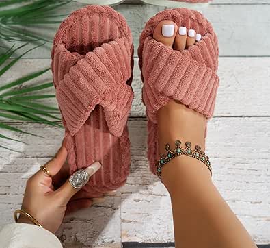 Slippers for Women Memory Foam House Bedroom Corduroy Crossbands Open Toe Slides Slipper Shoes Comfy Trendy Gift Slippers