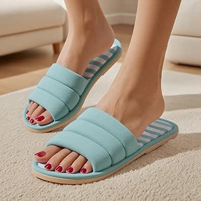 Travel Slippers for Women Men Open Toe Slides Slippers Cozy Breathable House Bedroom Shoes